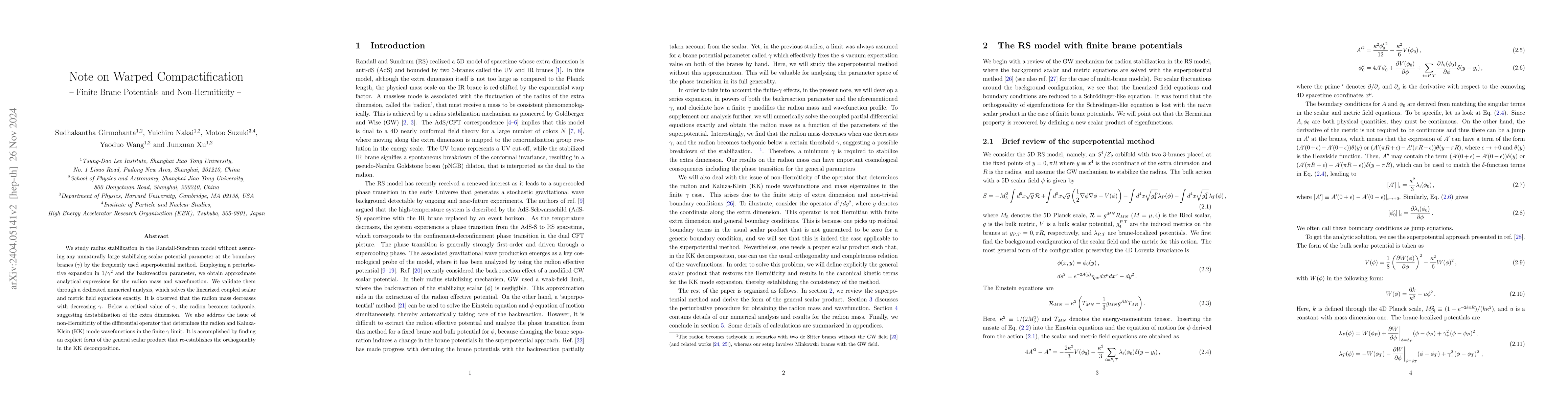 Thumbnail for Note on Warped Compactification -- Finite Brane Potentials and
  Non-Hermiticity --