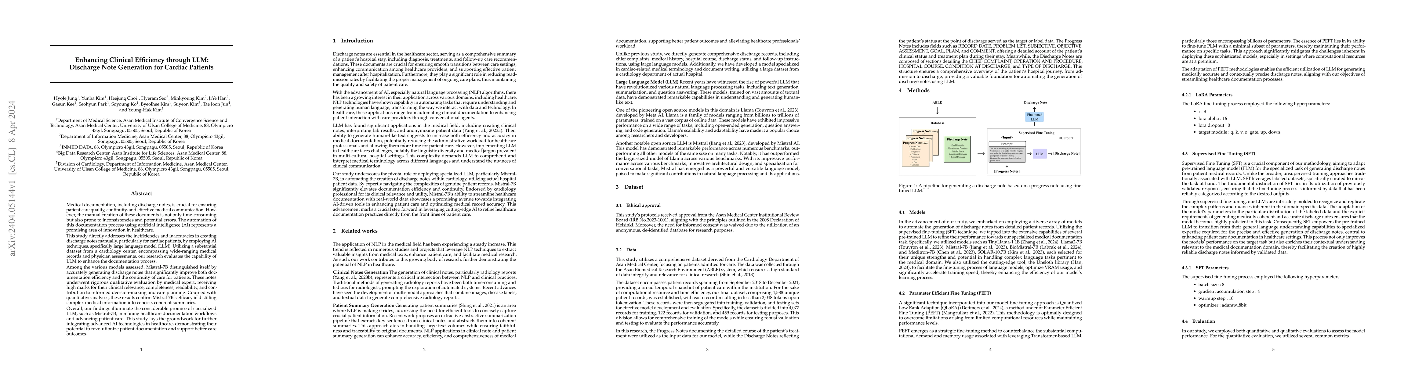 Thumbnail for Enhancing Clinical Efficiency through LLM: Discharge Note Generation for
  Cardiac Patients