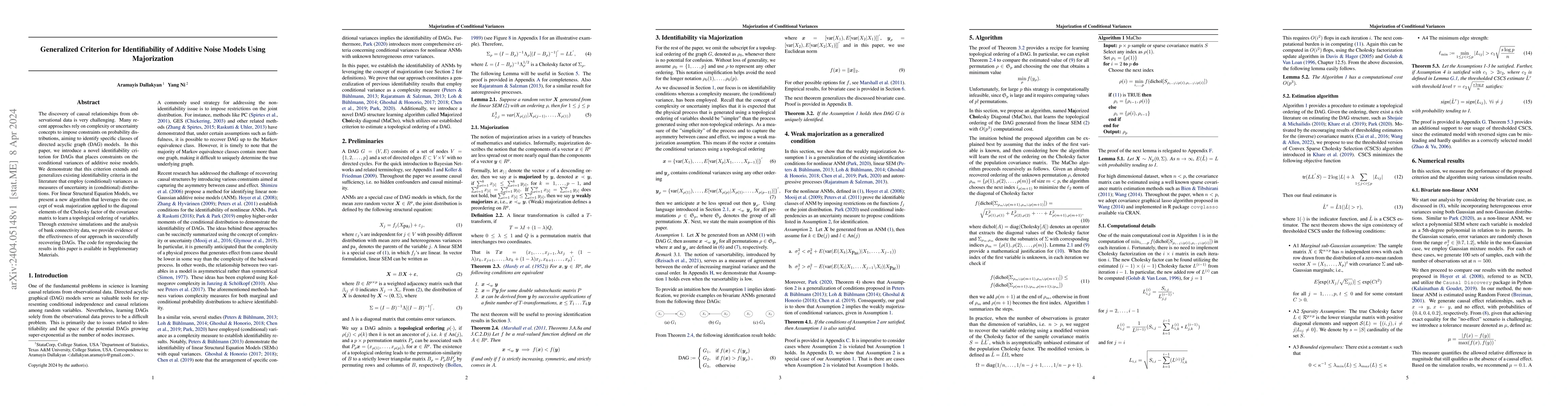 Thumbnail for Generalized Criterion for Identifiability of Additive Noise Models Using
  Majorization