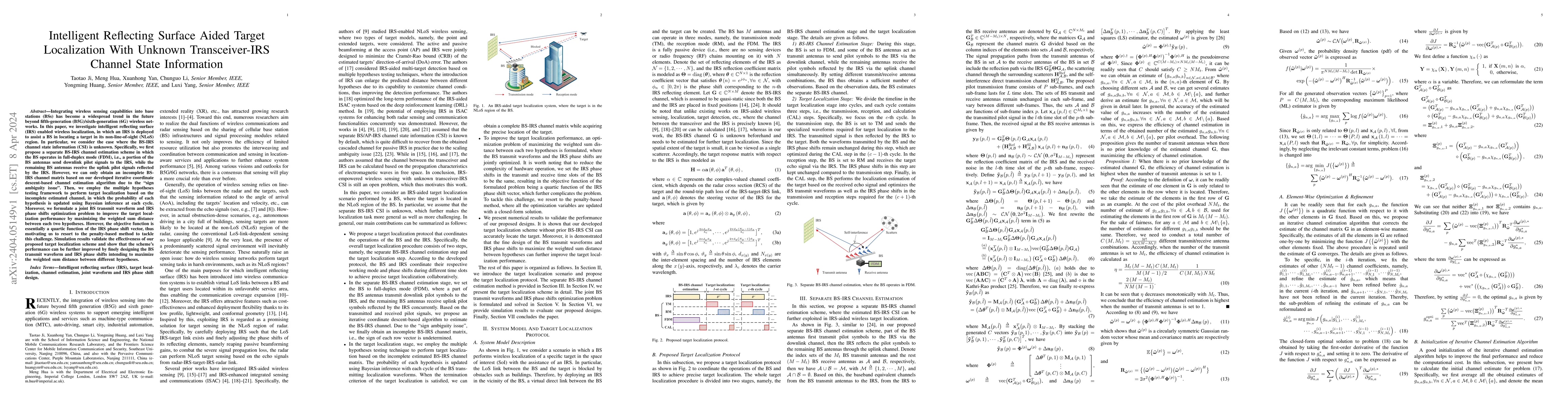Thumbnail for Intelligent Reflecting Surface Aided Target Localization With Unknown
  Transceiver-IRS Channel State Information