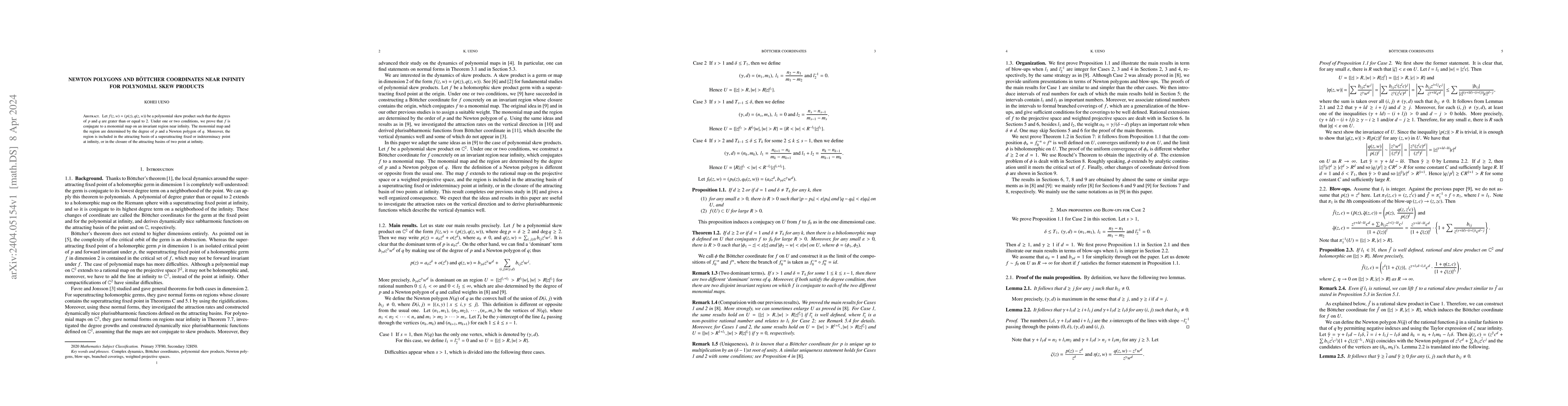 Thumbnail for Newton polygons and B\"{o}ttcher coordinates near infinity for
  polynomial skew products