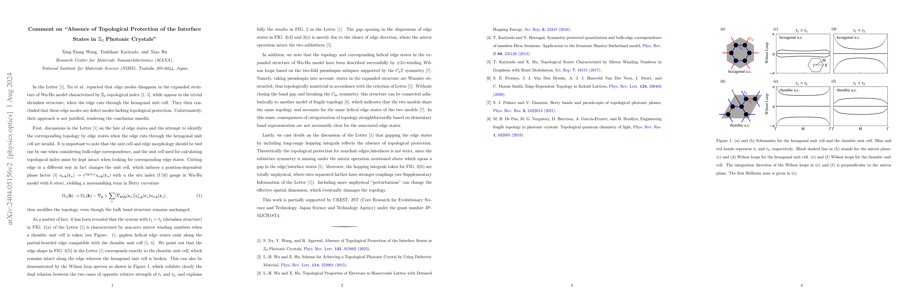 Thumbnail for Comment on "Absence of Topological Protection of the Interface States in
  $\mathbb{Z}_2$ Photonic Crystals"