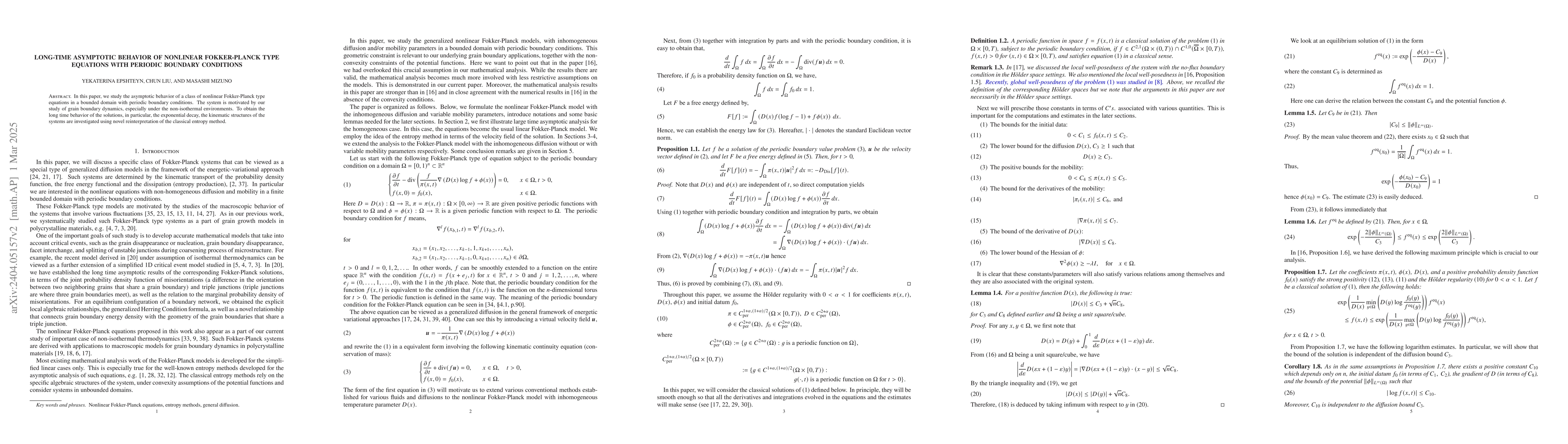 Thumbnail for Longtime Asymptotic Behavior of Nonlinear Fokker-Planck Type Equations
  with Periodic Boundary Conditions