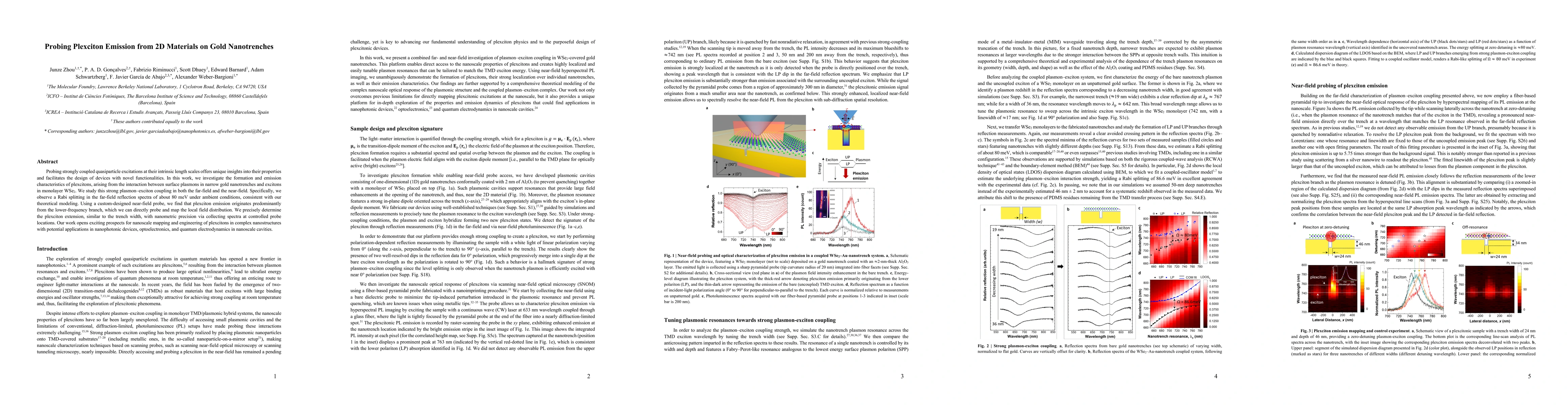 Thumbnail for Probing Plexciton Emission from 2D Materials on Gold Nanotrenches