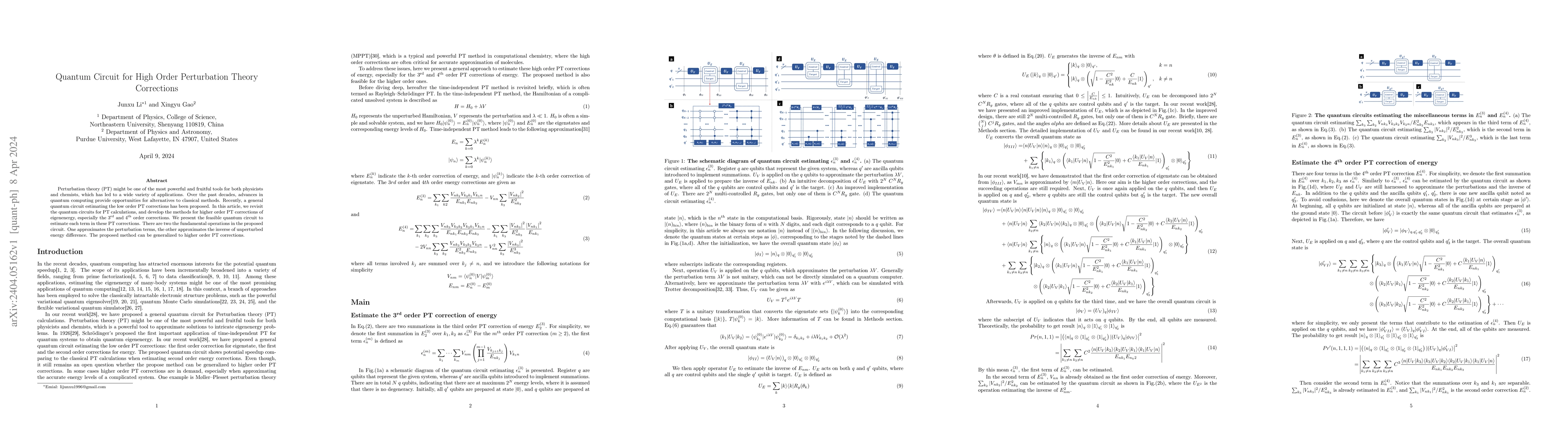 Thumbnail for Quantum Circuit for High Order Perturbation Theory Corrections