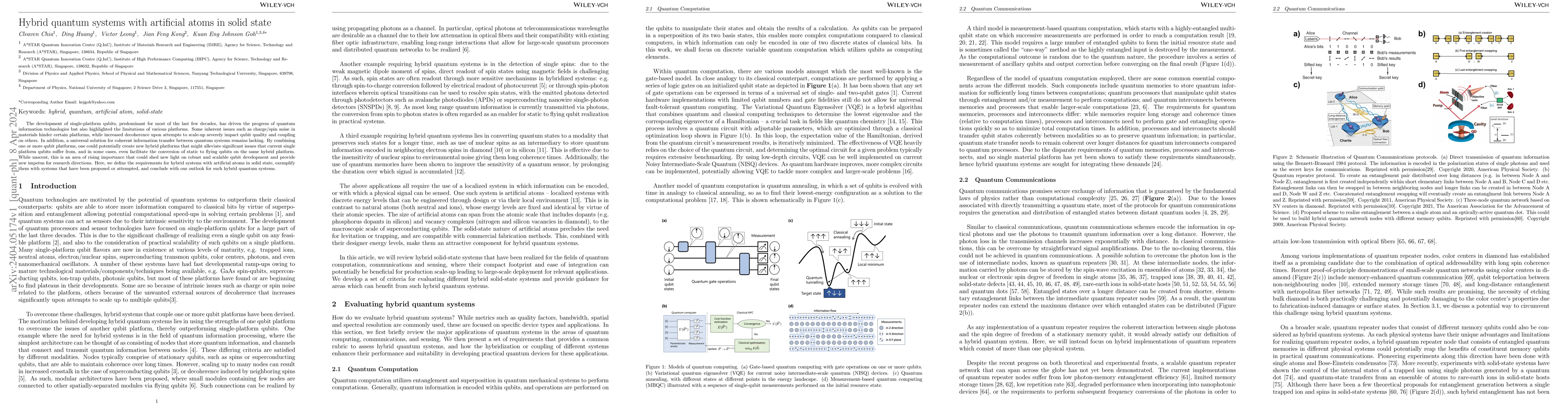 Thumbnail for Hybrid quantum systems with artificial atoms in solid state