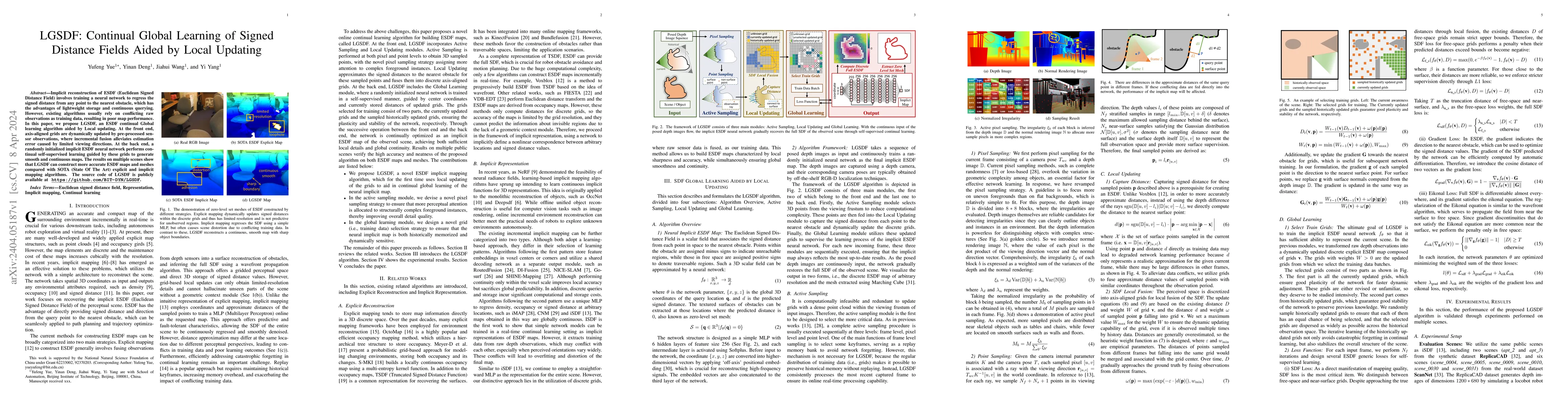 Thumbnail for LGSDF: Continual Global Learning of Signed Distance Fields Aided by
  Local Updating