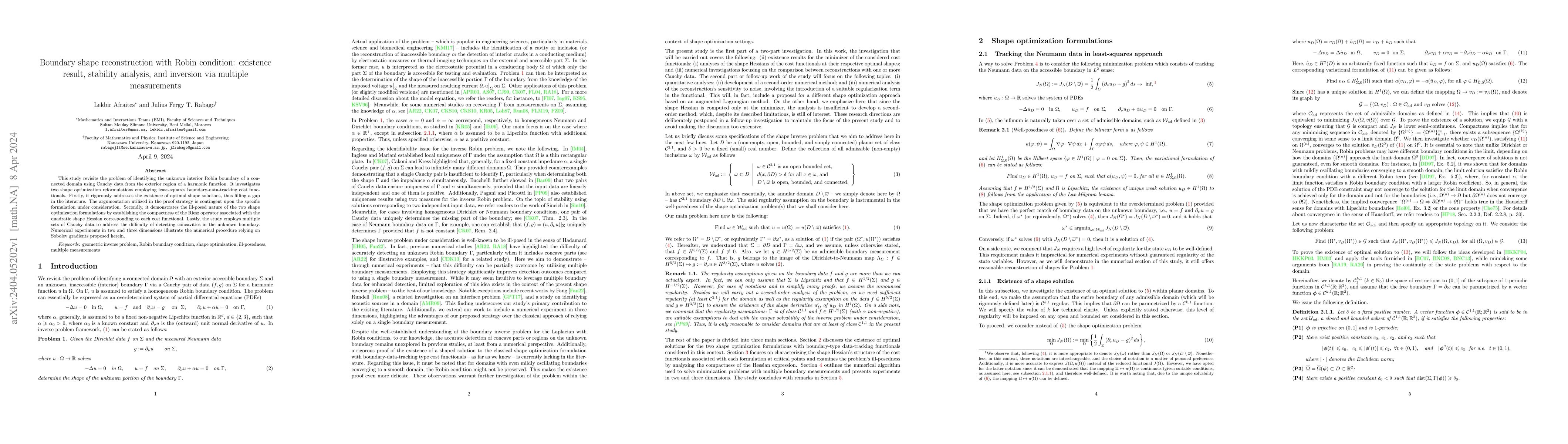 Thumbnail for Boundary shape reconstruction with Robin condition: existence result,
  stability analysis, and inversion via multiple measurements