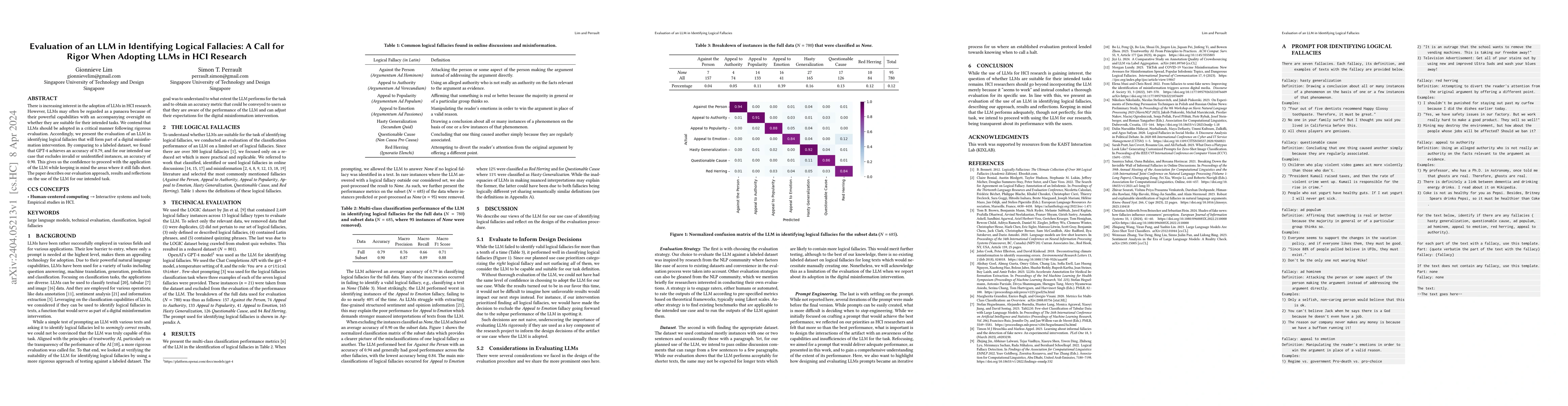 Thumbnail for Evaluation of an LLM in Identifying Logical Fallacies: A Call for Rigor
  When Adopting LLMs in HCI Research