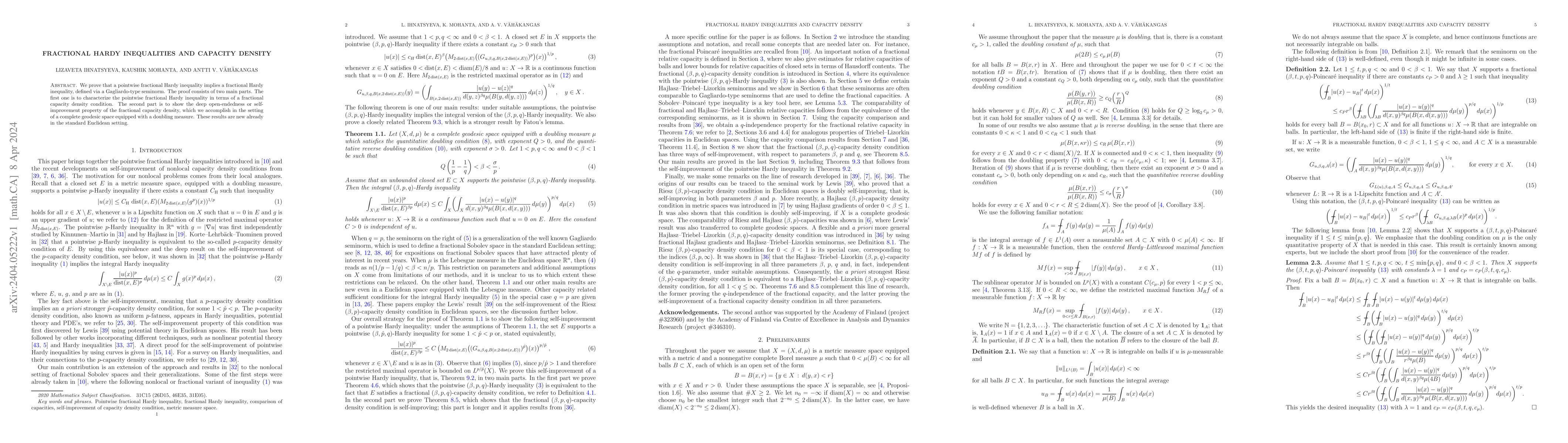 Thumbnail for Fractional Hardy inequalities and capacity density