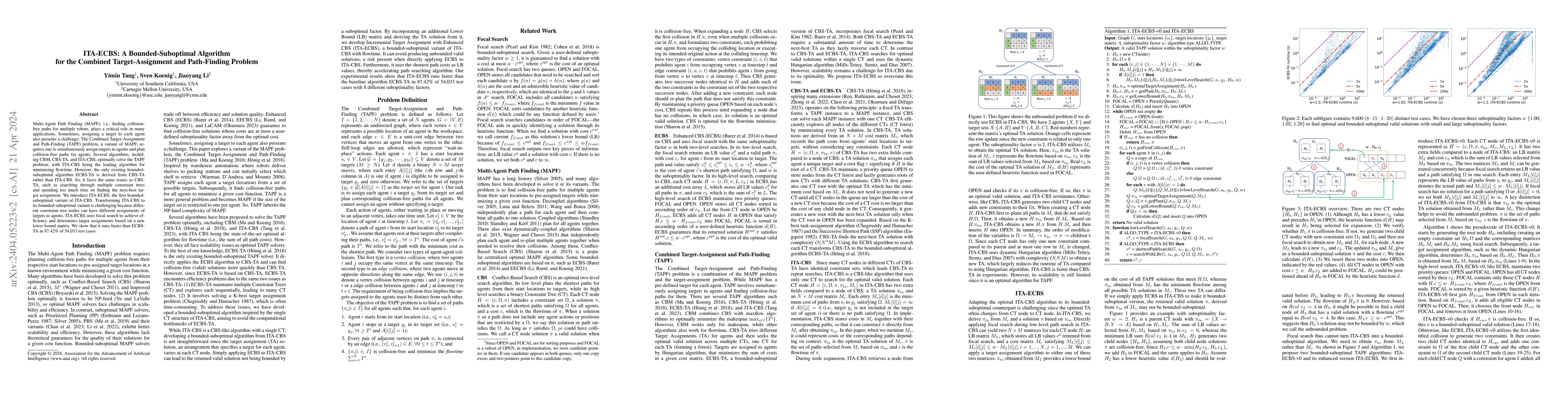 Thumbnail for ITA-ECBS: A Bounded-Suboptimal Algorithm for the Combined
  Target-Assignment and Path-Finding Problem