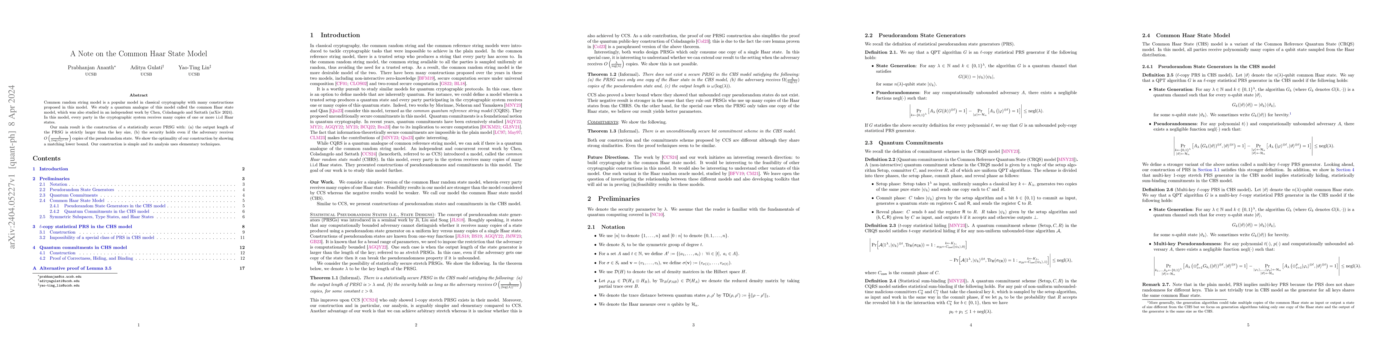 Thumbnail for A Note on the Common Haar State Model