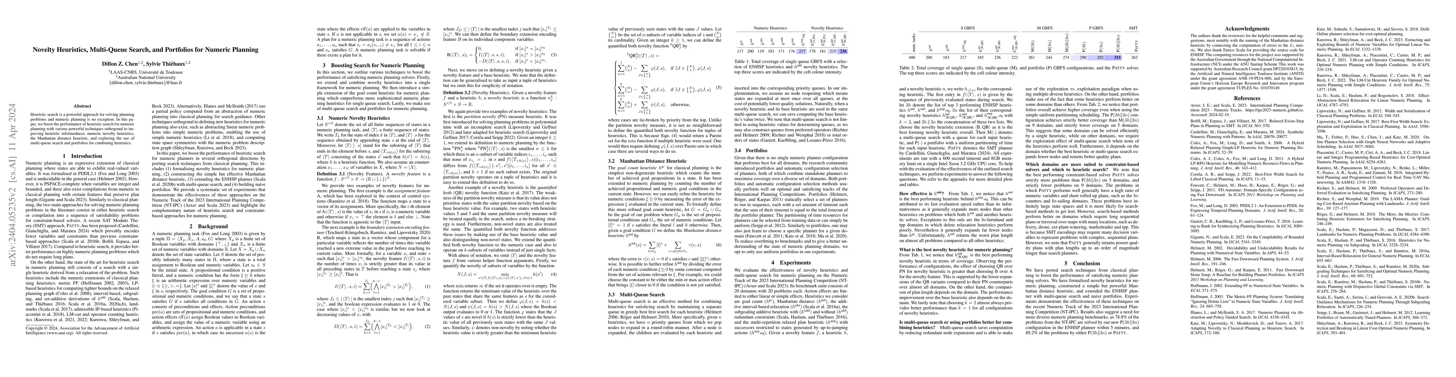 Thumbnail for Novelty Heuristics, Multi-Queue Search, and Portfolios for Numeric
  Planning
