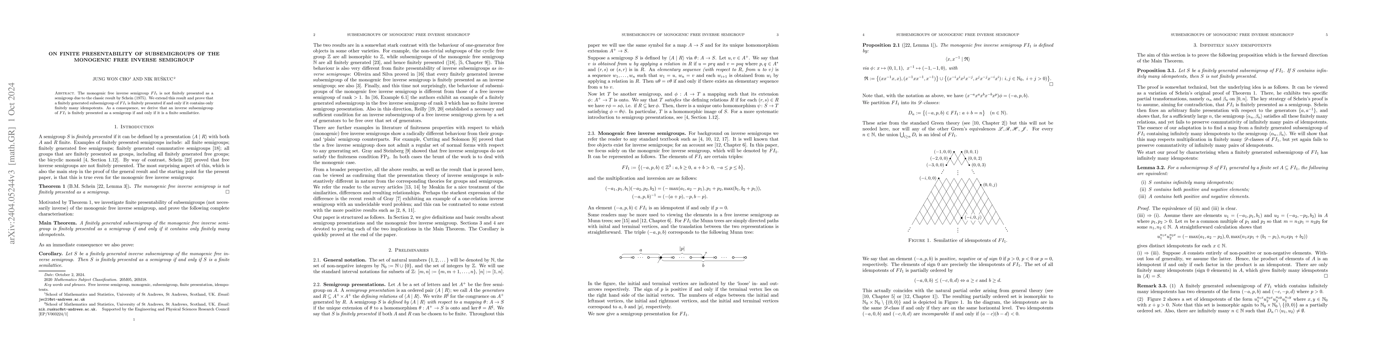 Thumbnail for On Finite Presentability of Subsemigroups of the Monogenic Free Inverse
  Semigroup