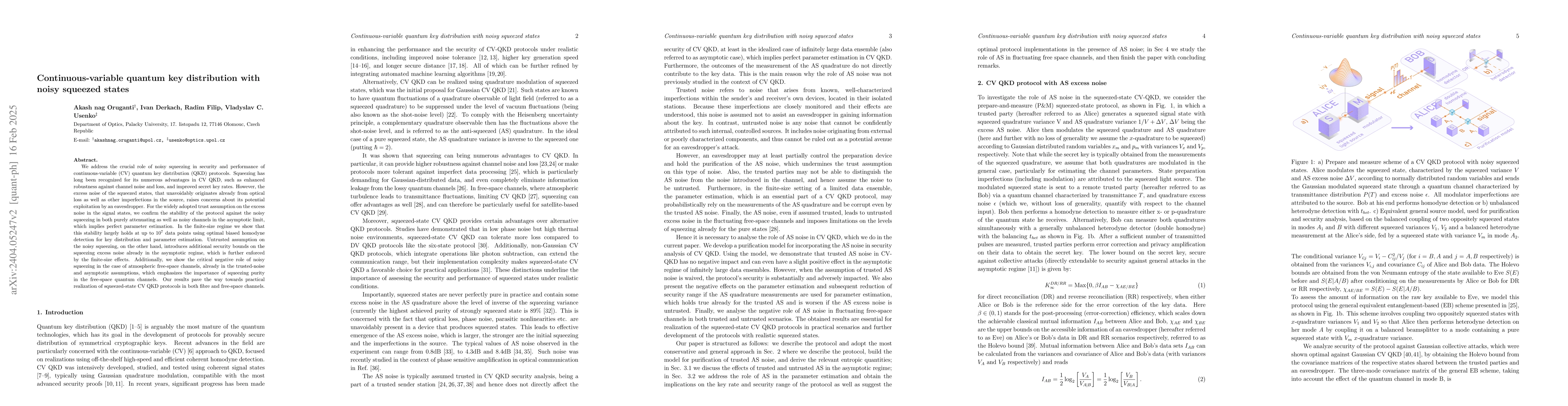 Thumbnail for Continuous-variable quantum key distribution with noisy squeezed states