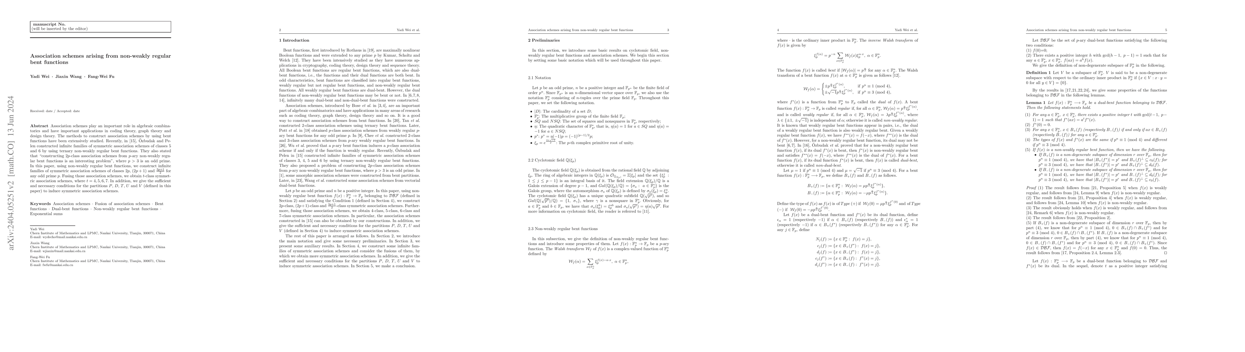 Thumbnail for Association schemes arising from non-weakly regular bent functions