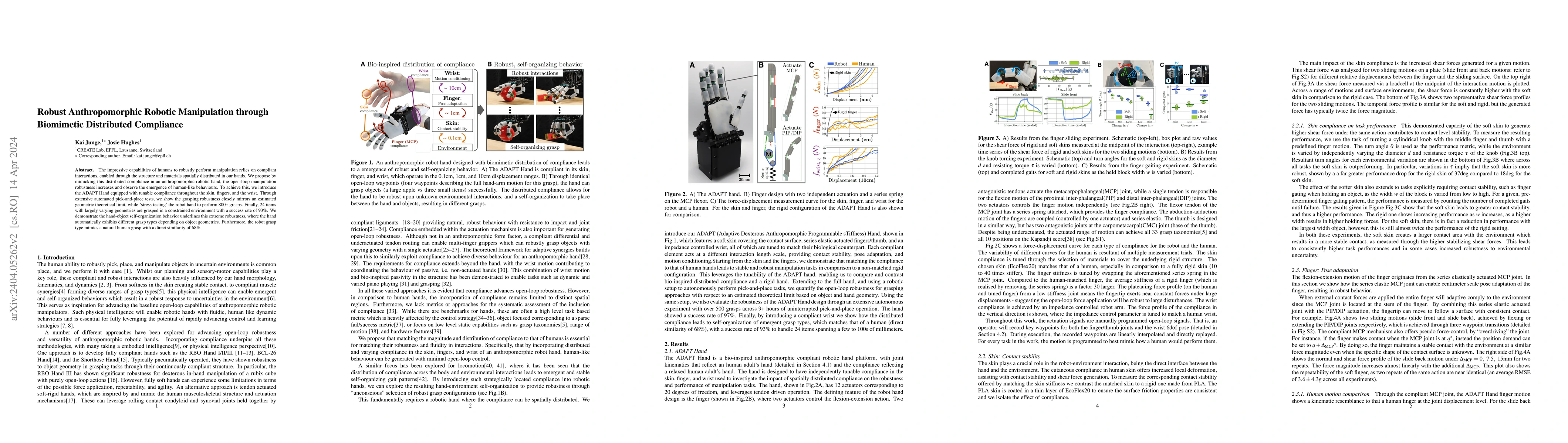Thumbnail for Robust Anthropomorphic Robotic Manipulation through Biomimetic
  Distributed Compliance