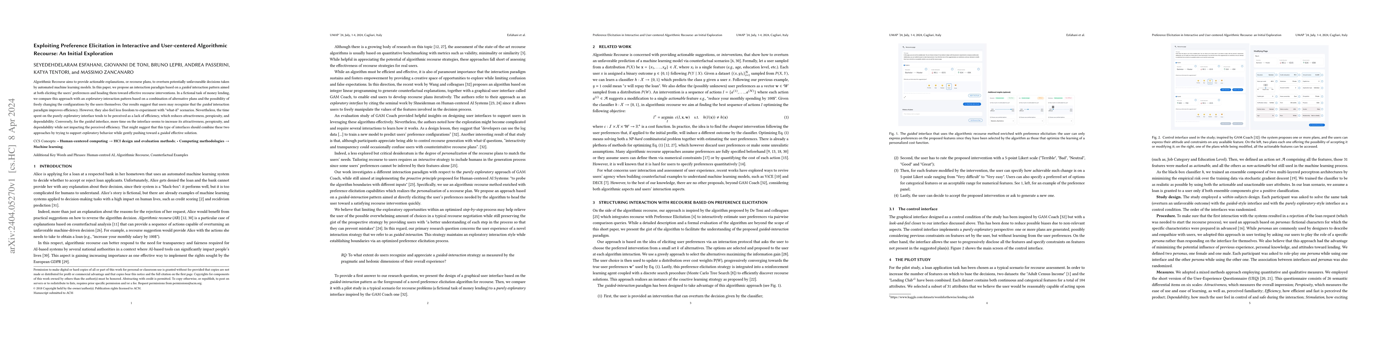 Thumbnail for Exploiting Preference Elicitation in Interactive and User-centered
  Algorithmic Recourse: An Initial Exploration