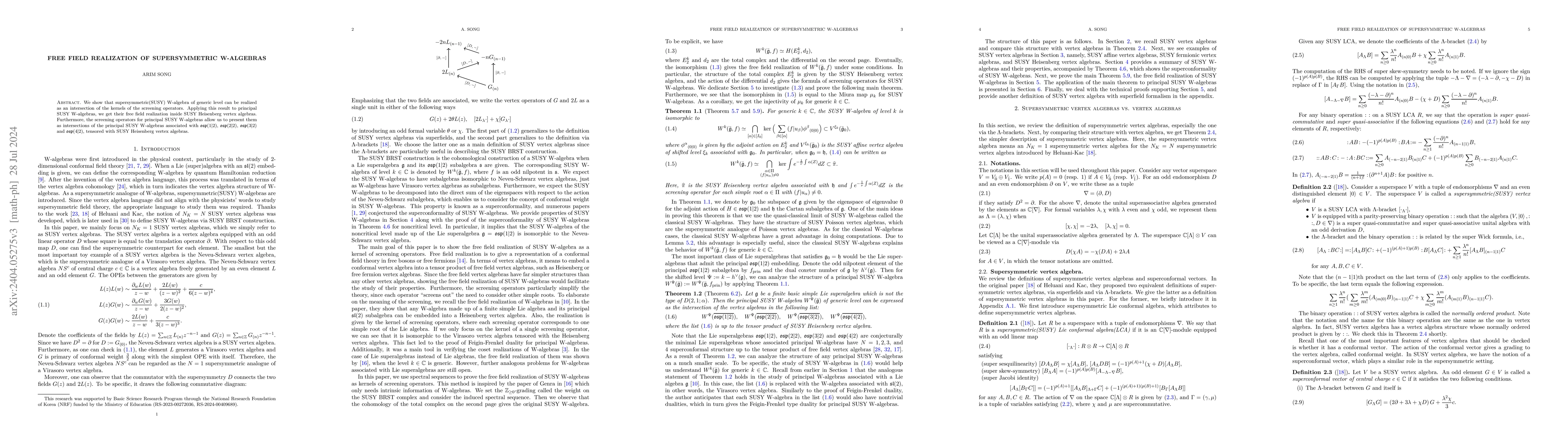 Thumbnail for Free Field Realization of Supersymmetric W-algebras