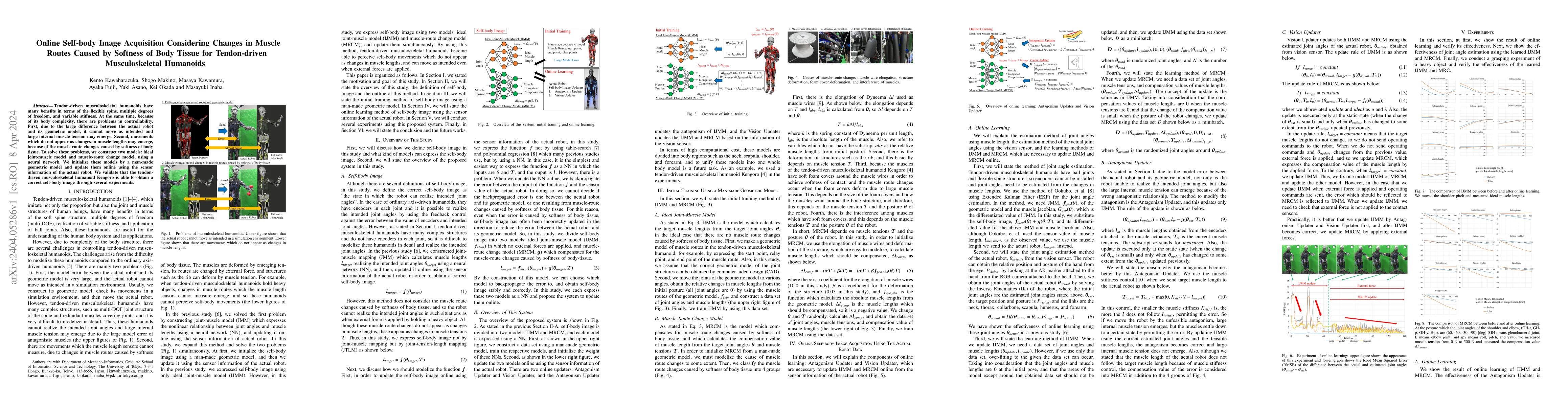 Thumbnail for Online Self-body Image Acquisition Considering Changes in Muscle Routes
  Caused by Softness of Body Tissue for Tendon-driven Musculoskeletal Humanoids