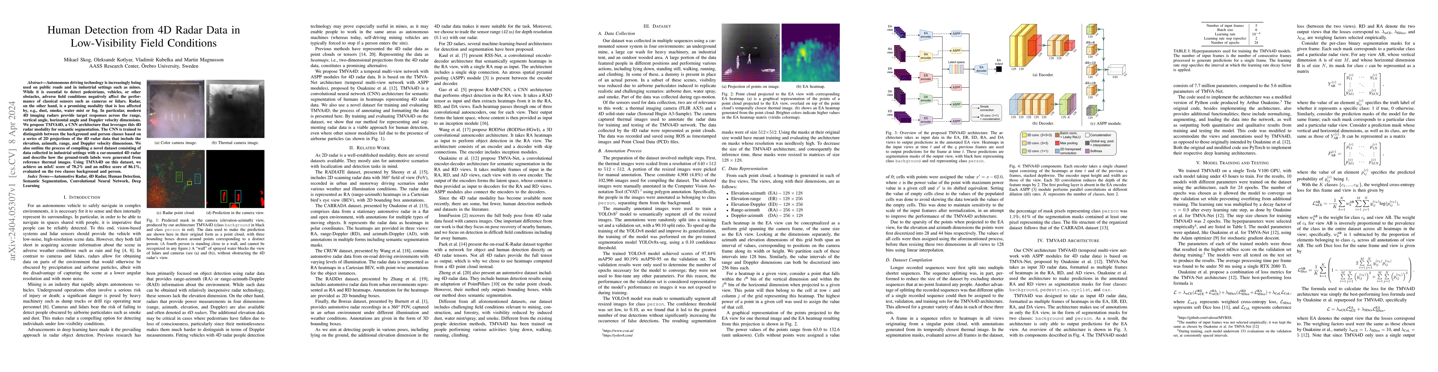 Thumbnail for Human Detection from 4D Radar Data in Low-Visibility Field Conditions