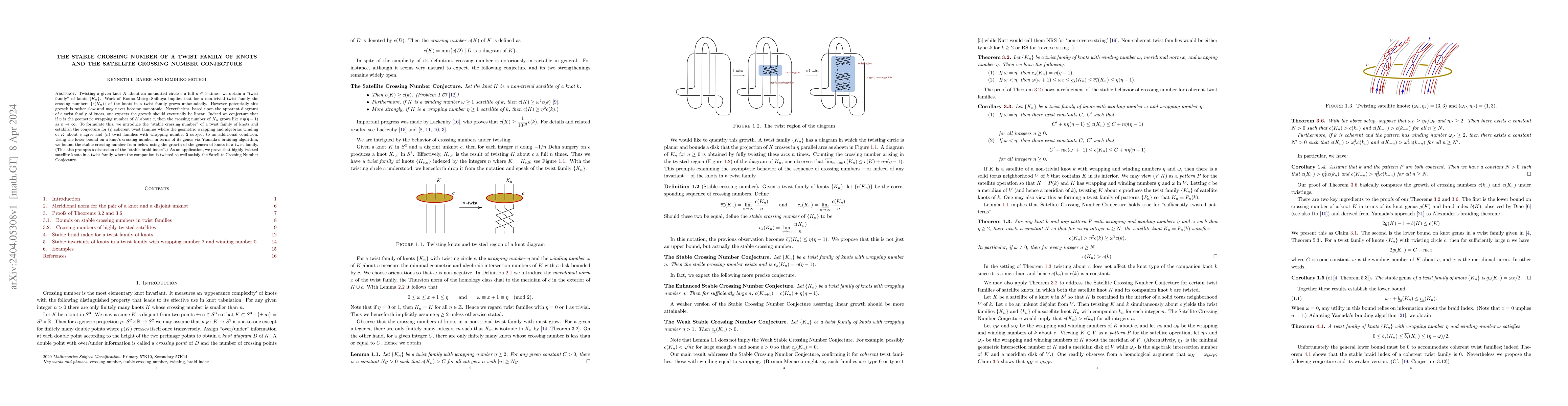 Thumbnail for The stable crossing number of a twist family of knots and the satellite
  crossing number conjecture