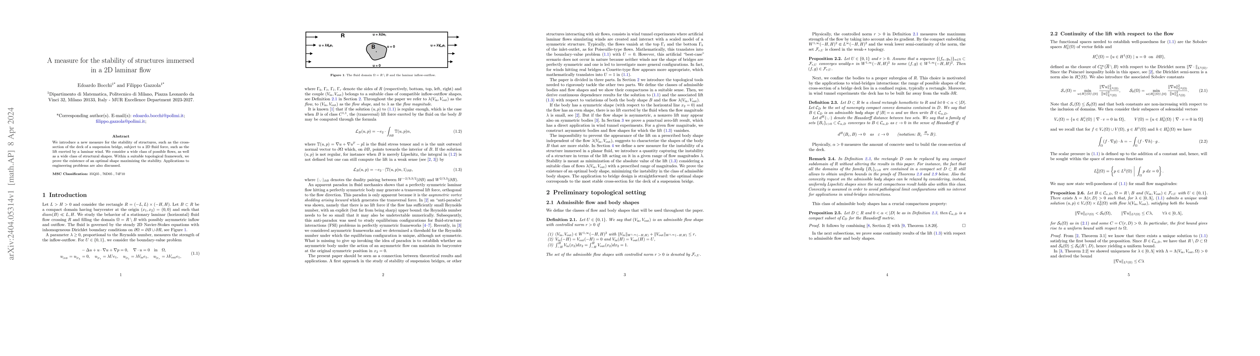 Thumbnail for A measure for the stability of structures immersed in a 2D laminar flow