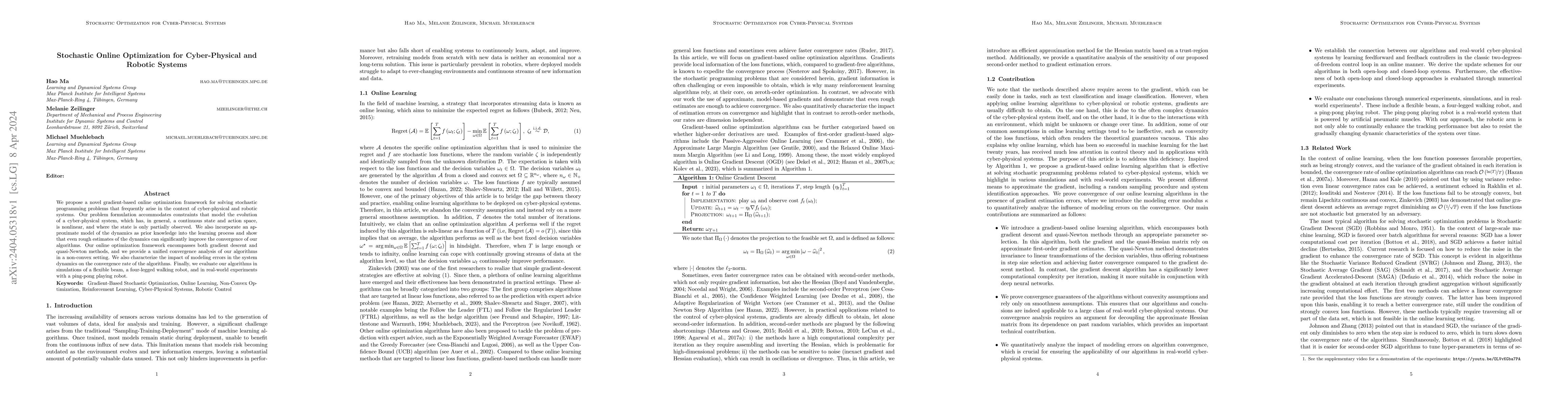 Thumbnail for Stochastic Online Optimization for Cyber-Physical and Robotic Systems