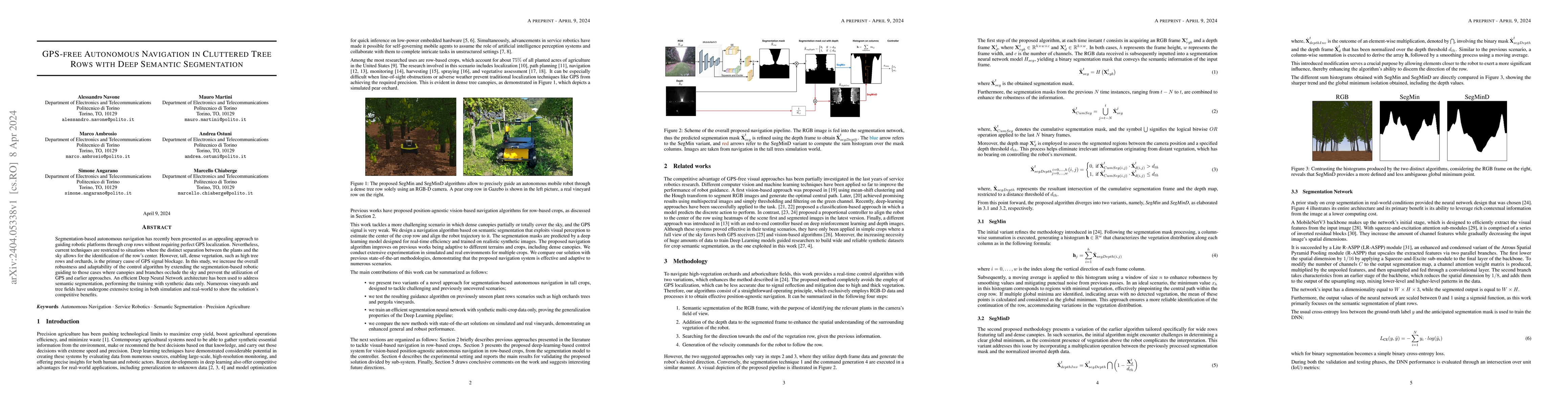Thumbnail for GPS-free Autonomous Navigation in Cluttered Tree Rows with Deep Semantic
  Segmentation