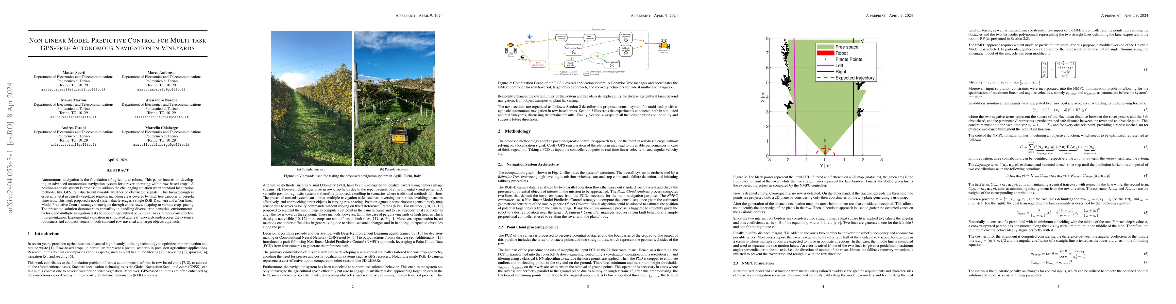 Thumbnail for Non-linear Model Predictive Control for Multi-task GPS-free Autonomous
  Navigation in Vineyards