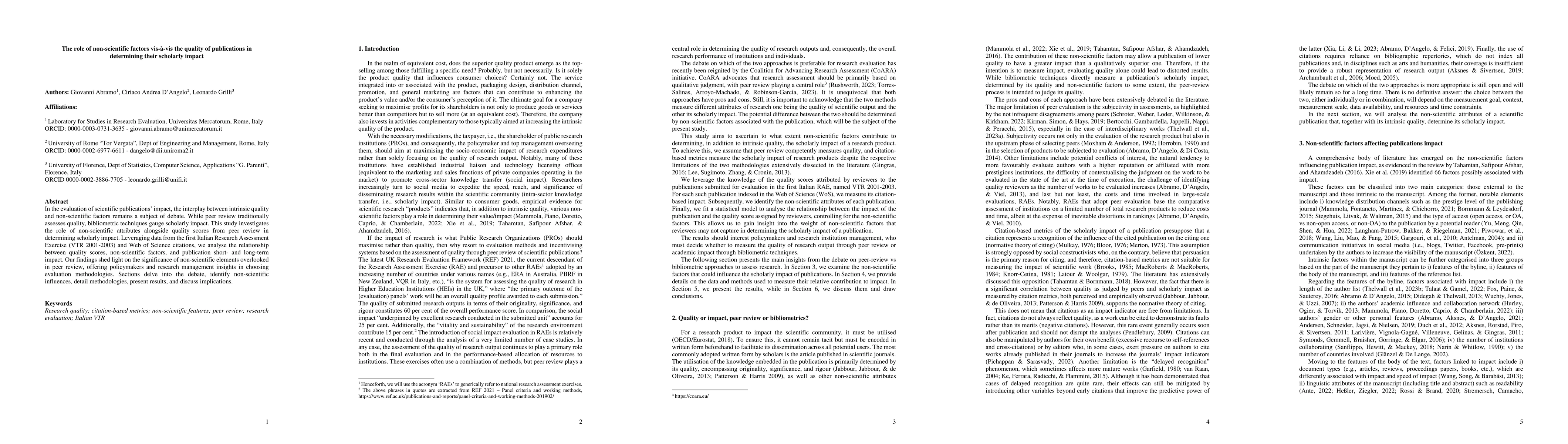 Thumbnail for The role of non-scientific factors vis-a-vis the quality of publications
  in determining their scholarly impact