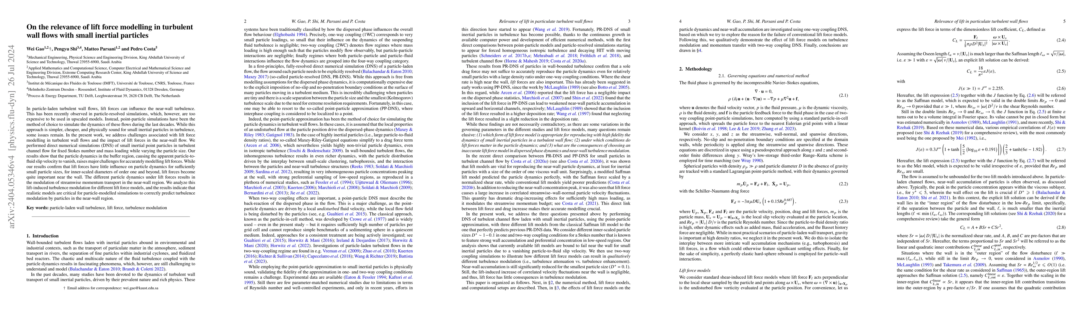 Thumbnail for On the relevance of lift force modelling in turbulent wall flows with
  small inertial particles