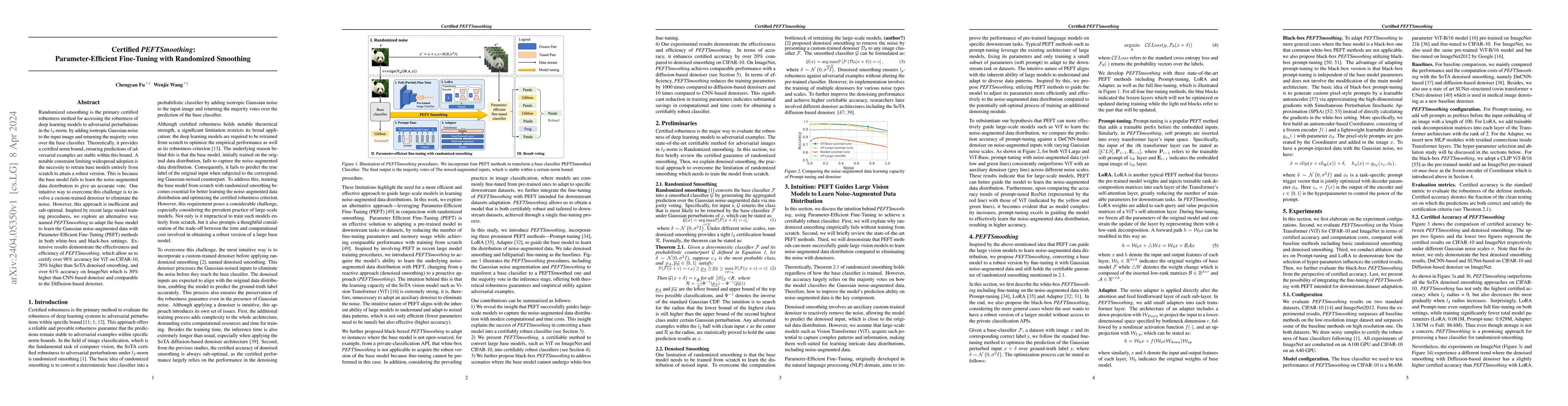 Thumbnail for Certified PEFTSmoothing: Parameter-Efficient Fine-Tuning with Randomized
  Smoothing