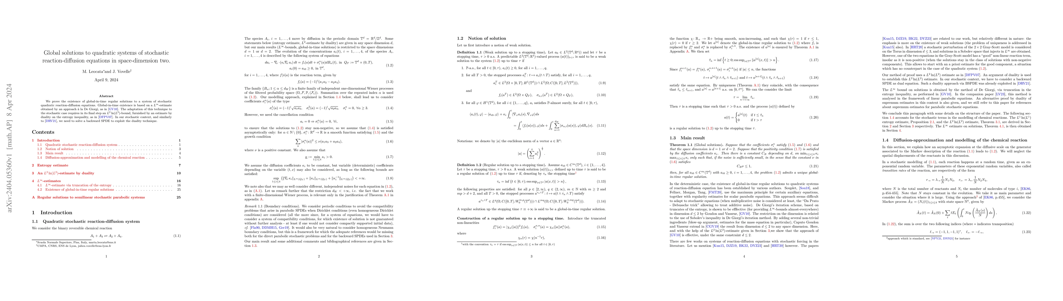 Thumbnail for Global solutions to quadratic systems of stochastic reaction-diffusion
  equations in space-dimension two