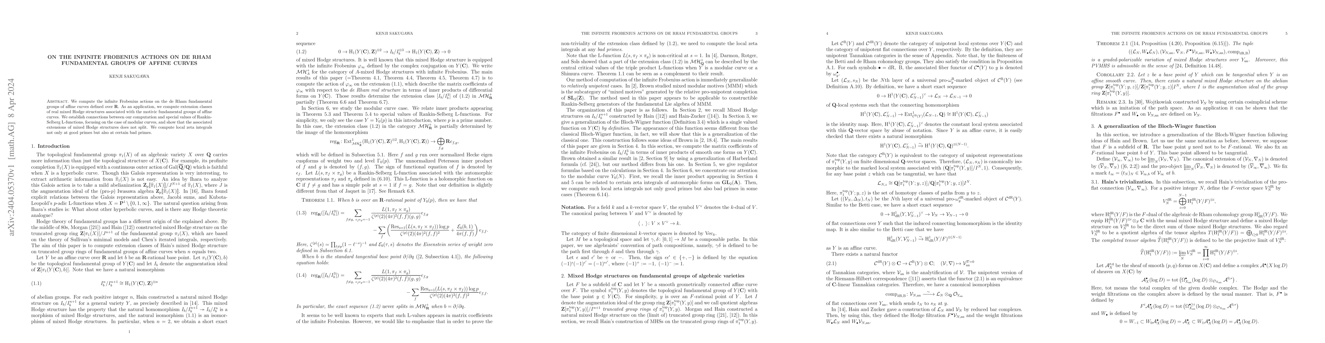 Thumbnail for On the infinite Frobenius actions on de Rham fundamental groups of
  affine curves