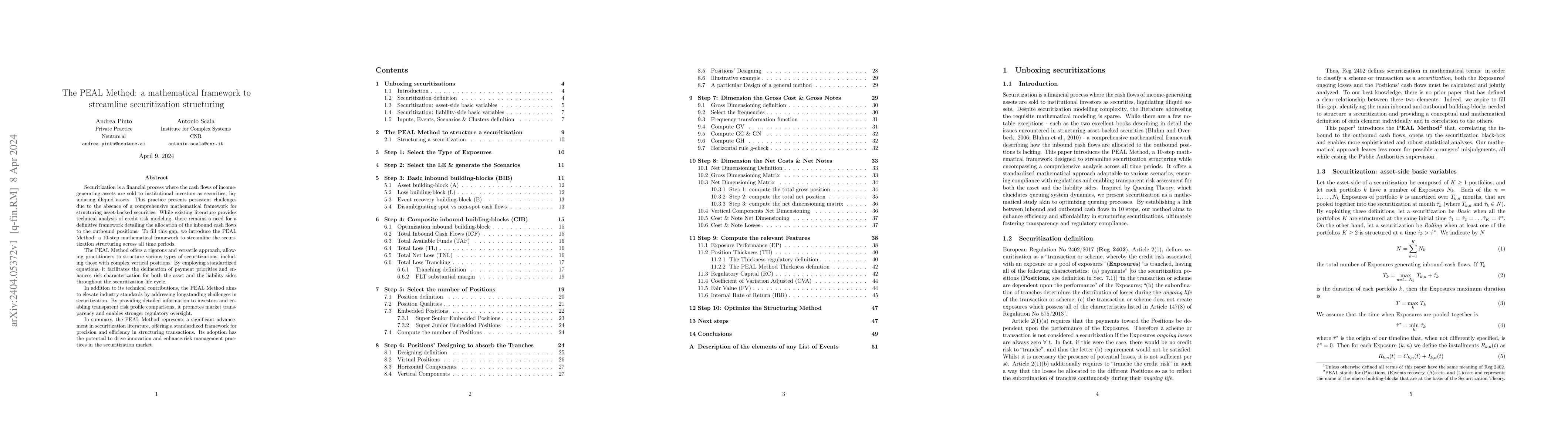 Thumbnail for The PEAL Method: a mathematical framework to streamline securitization
  structuring