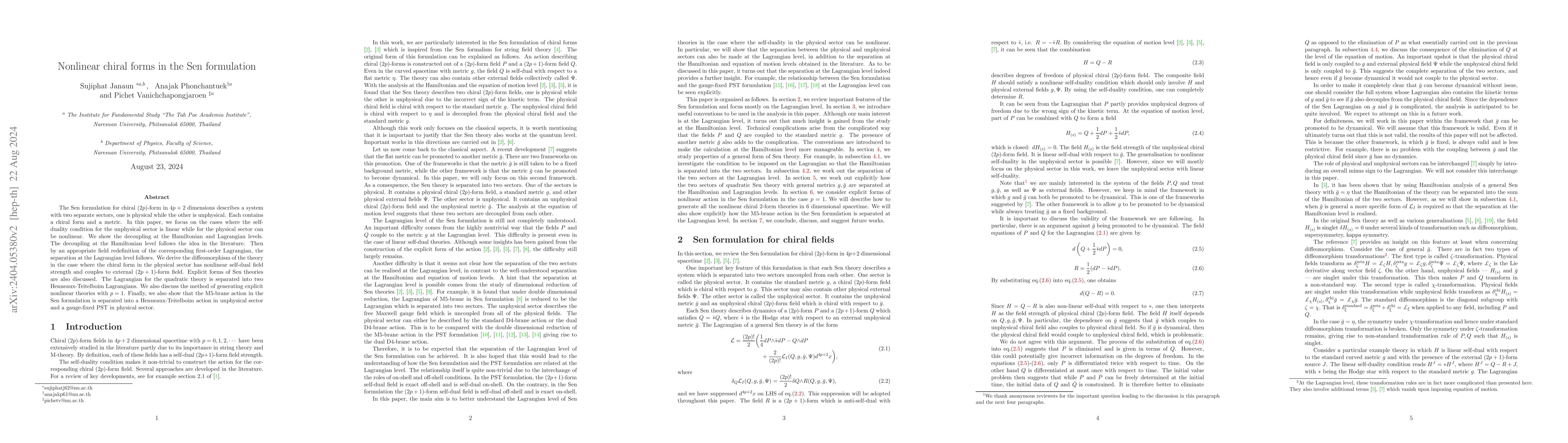 Thumbnail for Nonlinear chiral forms in the Sen formulation