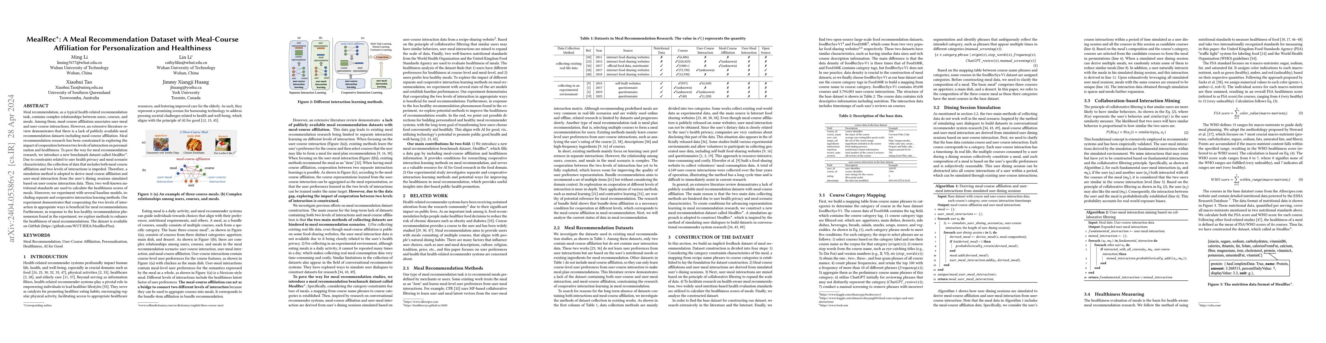 Thumbnail for MealRec$^+$: A Meal Recommendation Dataset with Meal-Course Affiliation
  for Personalization and Healthiness