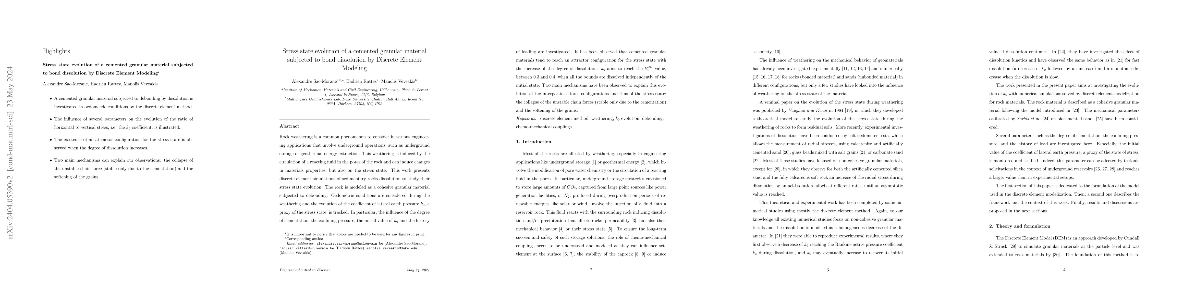 Thumbnail for Stress state evolution of a cemented granular material subjected to bond
  dissolution by Discrete Element Modeling