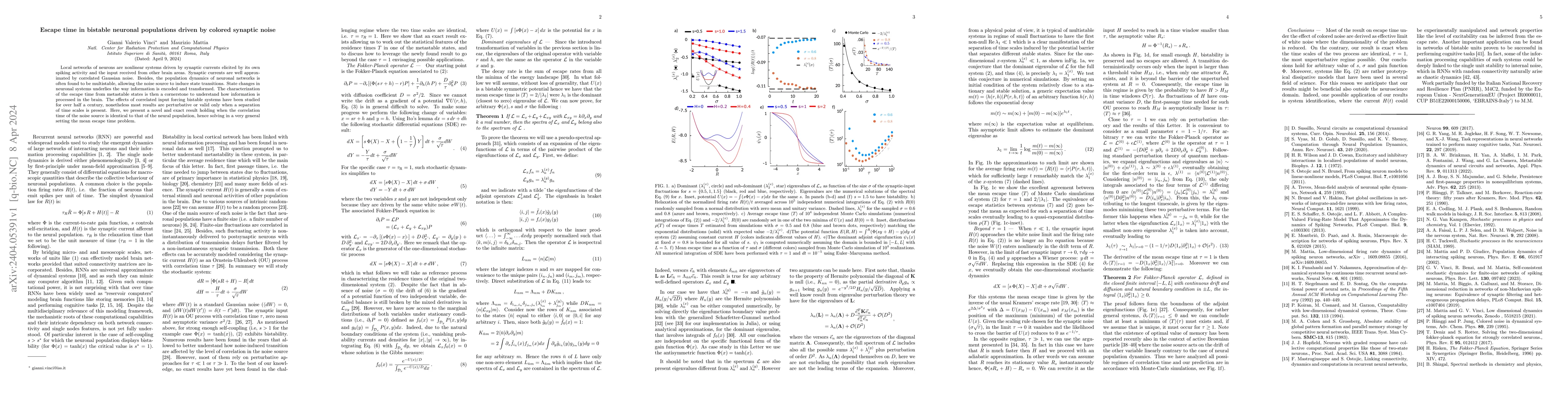Thumbnail for Escape time in bistable neuronal populations driven by colored synaptic
  noise