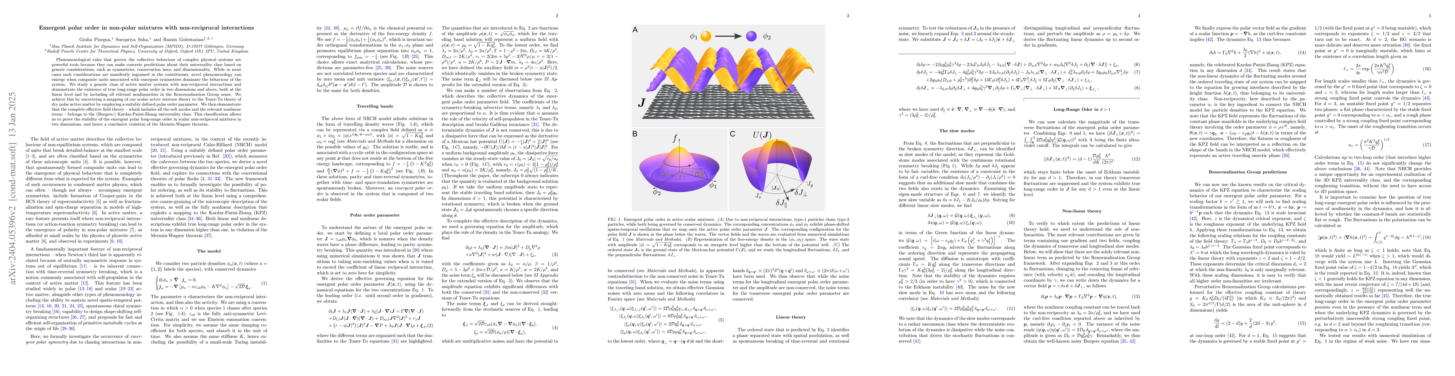 Thumbnail for Emergent polar order in non-polar mixtures with non-reciprocal
  interactions