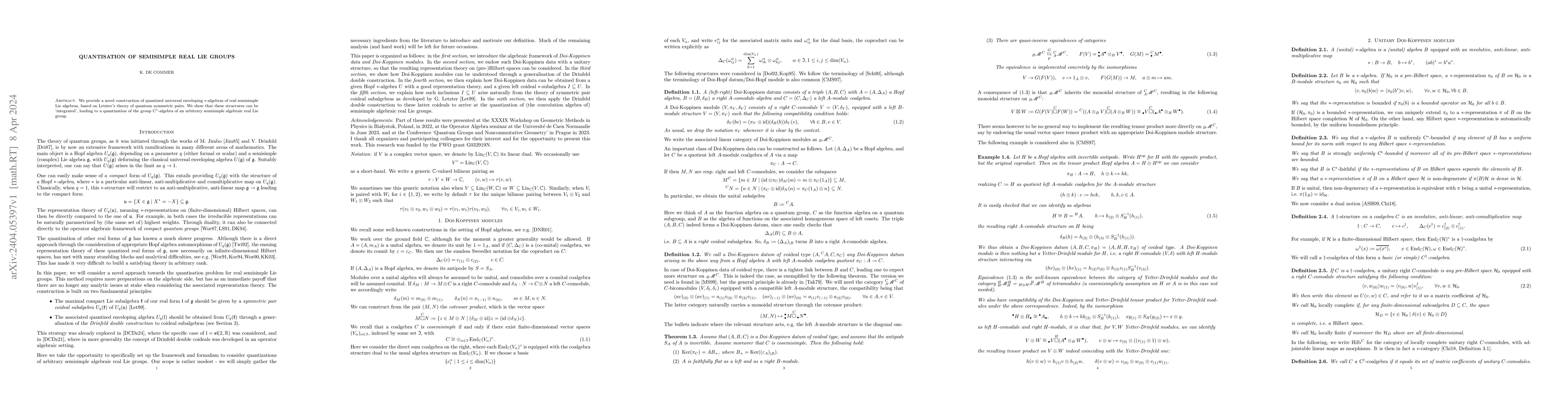 Thumbnail for Quantisation of semisimple real Lie groups