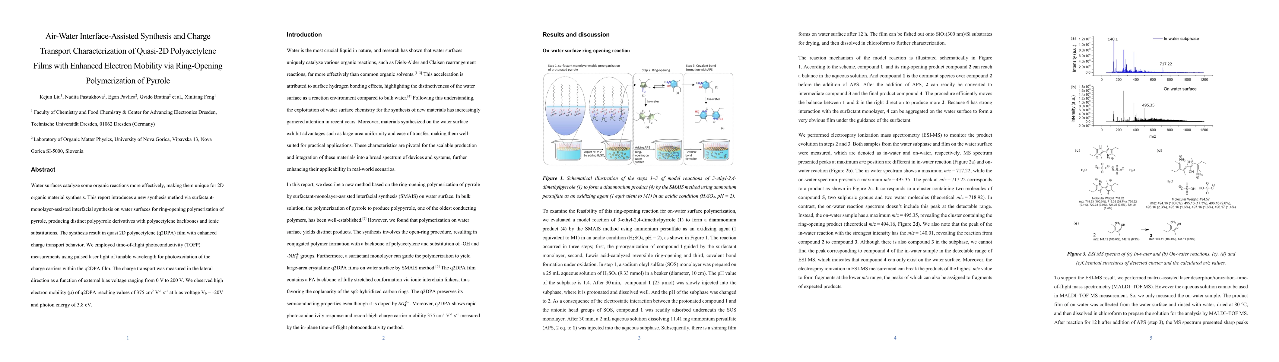 Thumbnail for Air-Water Interface-Assisted Synthesis and Charge Transport
  Characterization of Quasi-2D Polyacetylene Films with Enhanced Electron
  Mobility via Ring-Opening Polymerization of Pyrrole