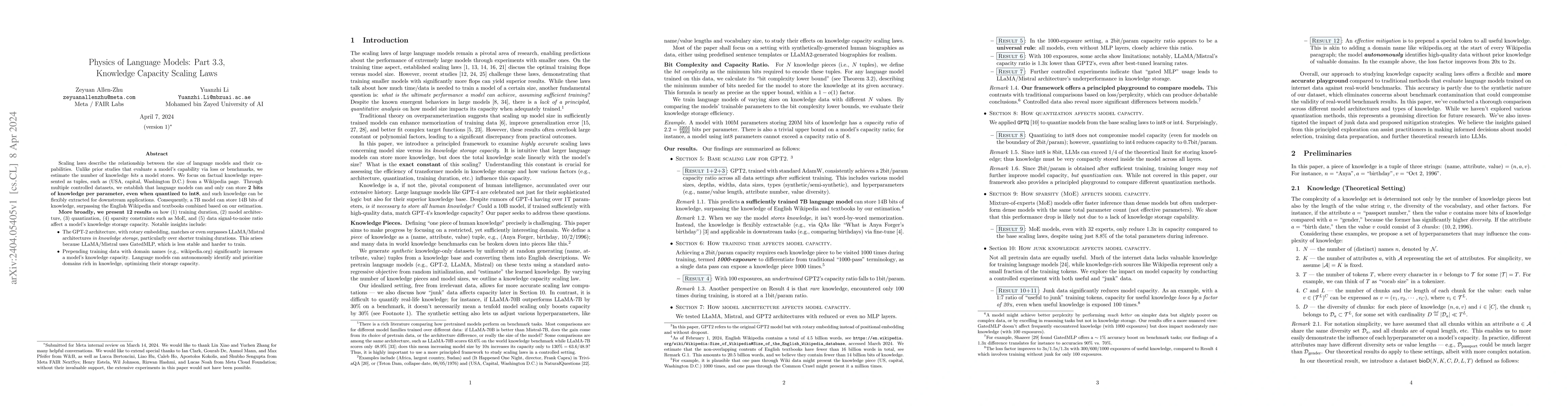 Thumbnail for Physics of Language Models: Part 3.3, Knowledge Capacity Scaling Laws