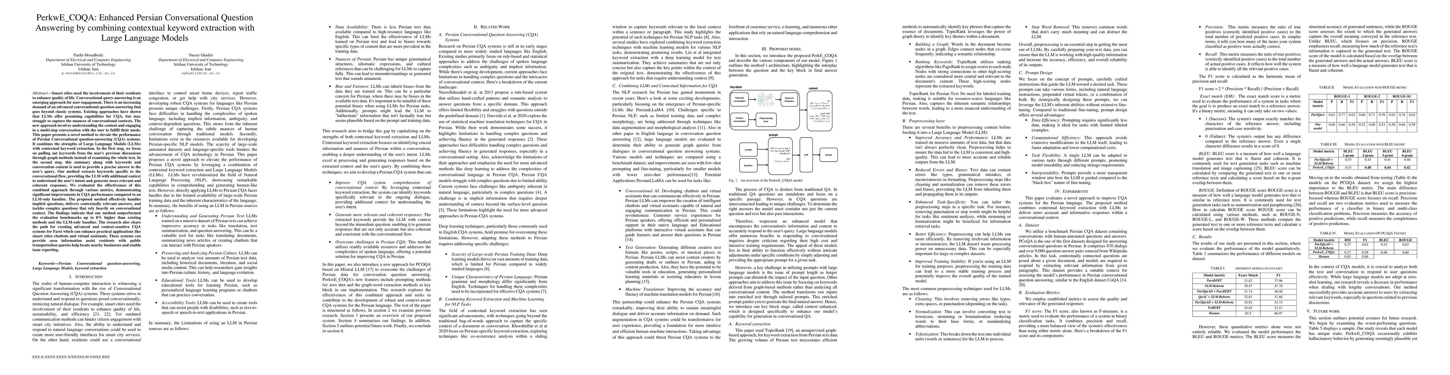 Thumbnail for PerkwE_COQA: Enhanced Persian Conversational Question Answering by
  combining contextual keyword extraction with Large Language Models