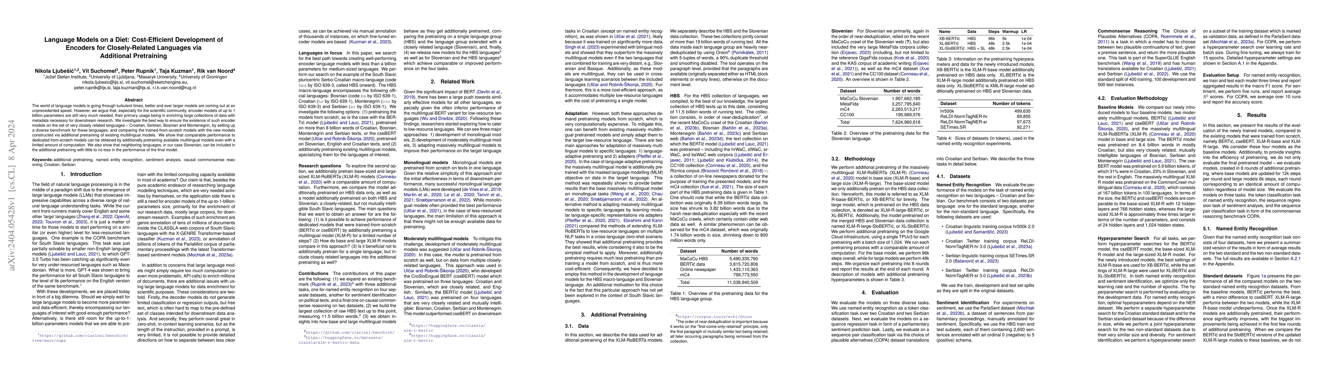Thumbnail for Language Models on a Diet: Cost-Efficient Development of Encoders for
  Closely-Related Languages via Additional Pretraining