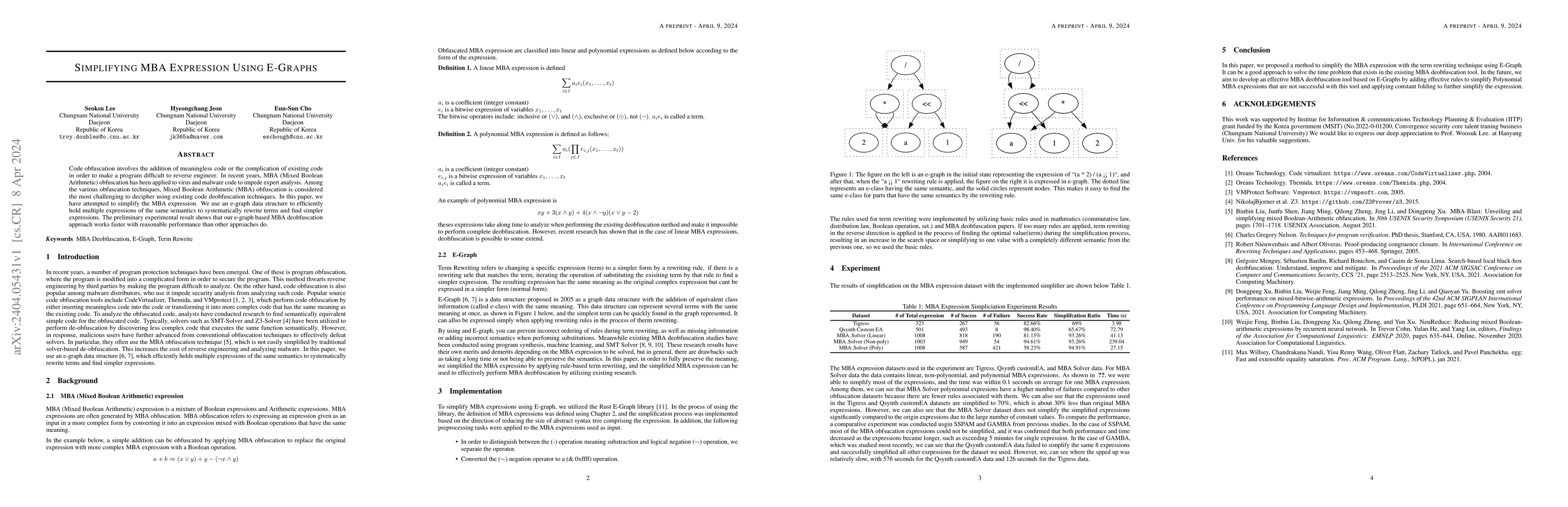 Thumbnail for Simplifying MBA Expression Using E-Graphs