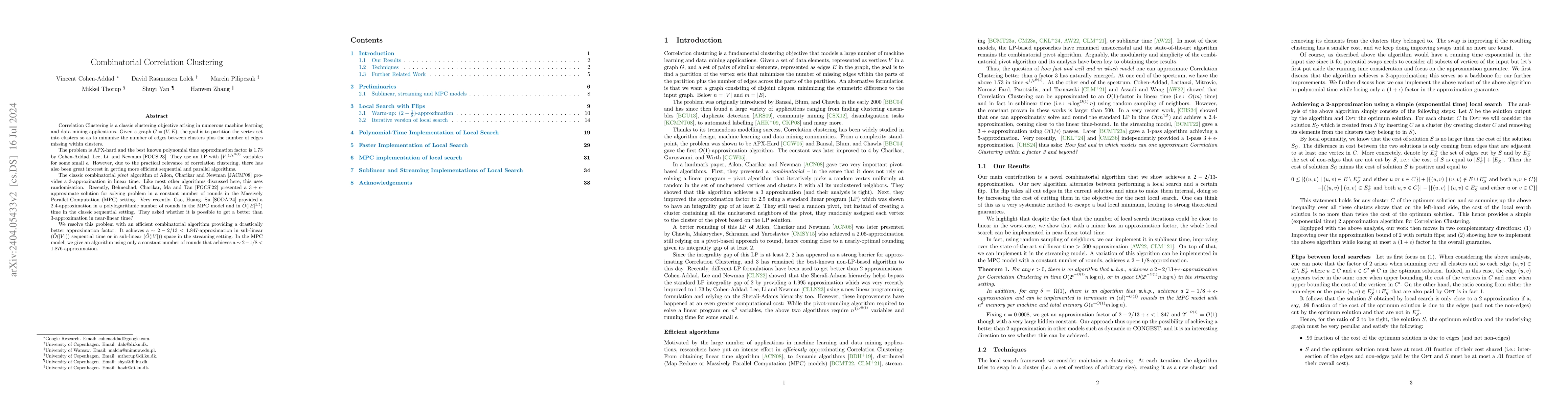 Thumbnail for Combinatorial Correlation Clustering