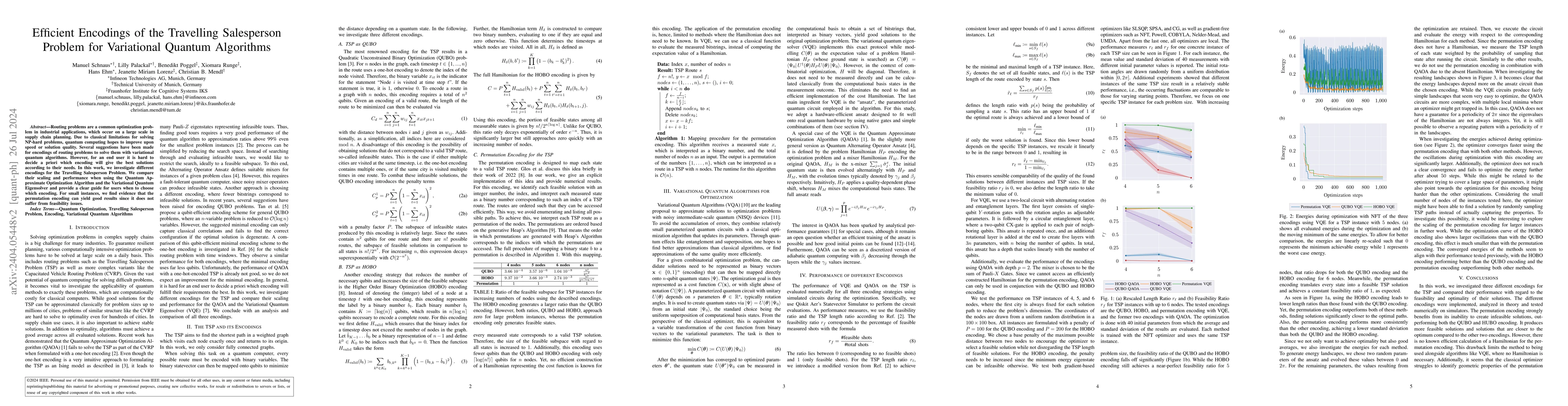 Thumbnail for Efficient Encodings of the Travelling Salesperson Problem for
  Variational Quantum Algorithms