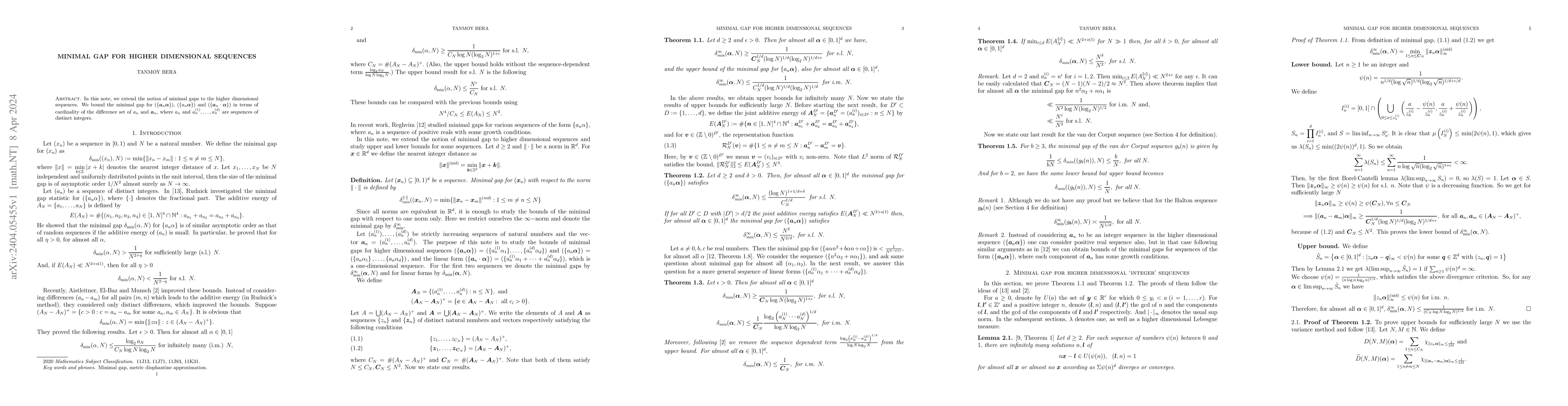 Thumbnail for Minimal gap for higher dimensional sequences